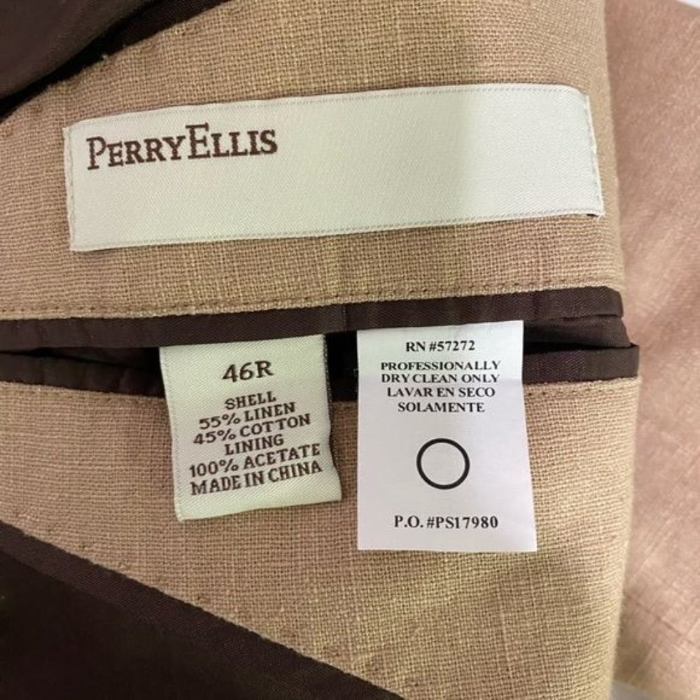 Perry Ellis mens blazer Tan Linen Cotton size 46 Regular 2-button - Picture 15 of 16